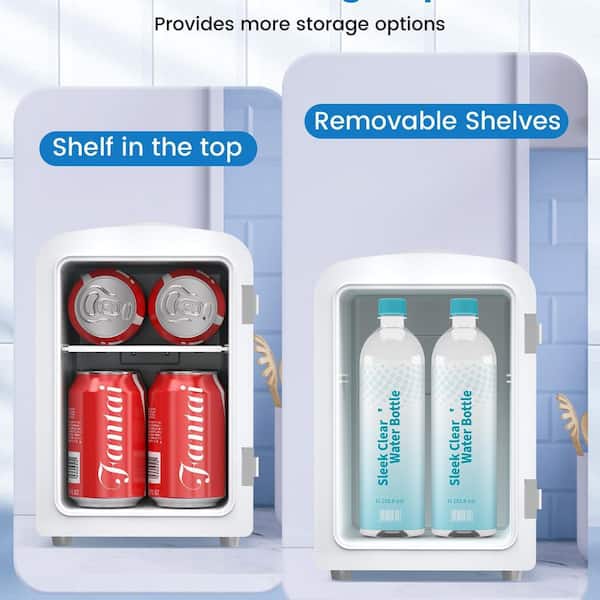7.09 in. 0.14 cu. ft. 6-Can Retro Mini Refrigerator and Personal Beauty Fridge Mirrored Door with Light in White
