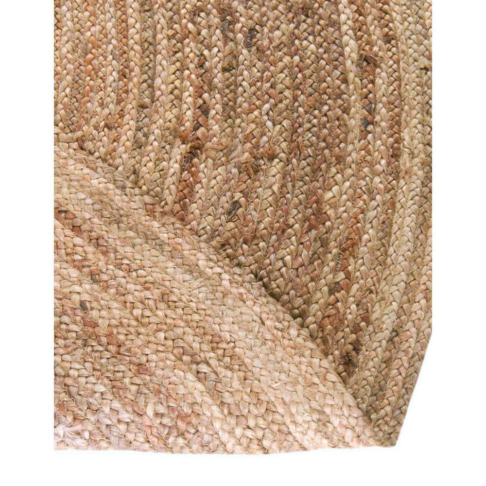 Handmade Round Braided White and Brown Rug - Stain-resistant and Easy Care