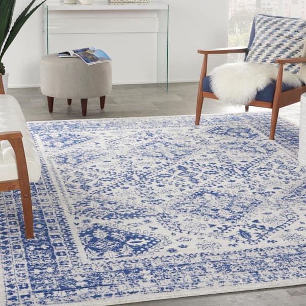 Whimsicle Ivory Navy 8 ft. x 10 ft. Geometric Bohemian Area Rug