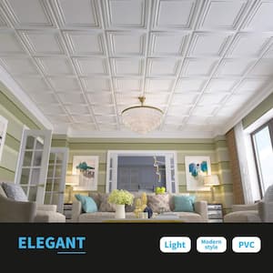 Coastal White 2 ft. x 2 ft. PVC Ceiling Tiles 3D Wall Panel for Interior Wall Decor (48 sq. ft./box)