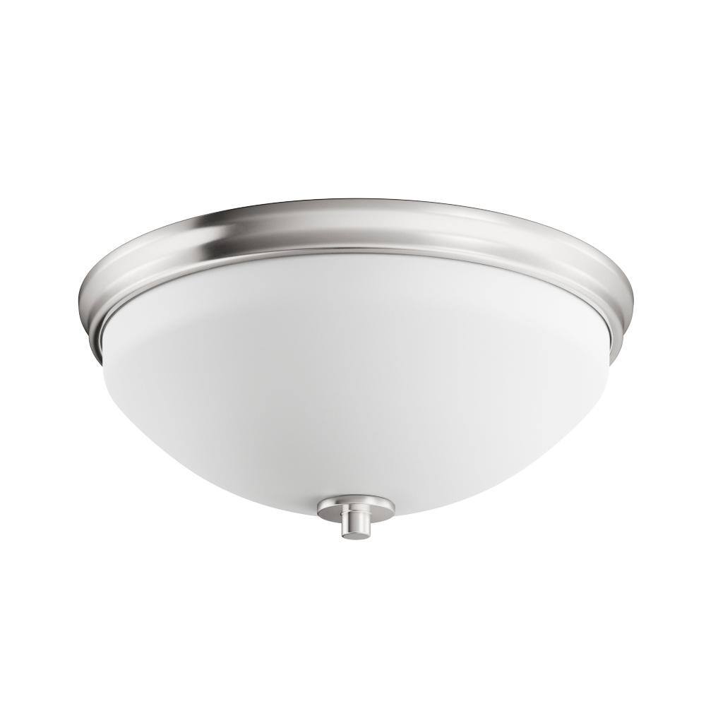 Brushed Nickel and White Glass 2-Light Flush Mount Ceiling Fixture