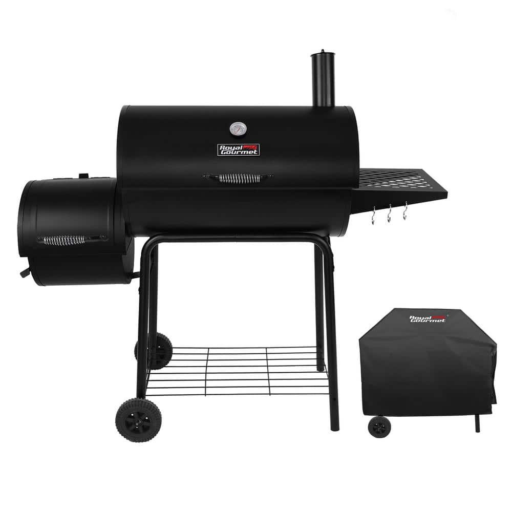 Royal Gourmet 30 In Smoker Black Barrel Charcoal Grill With Offset Smoker With Cover For 5590