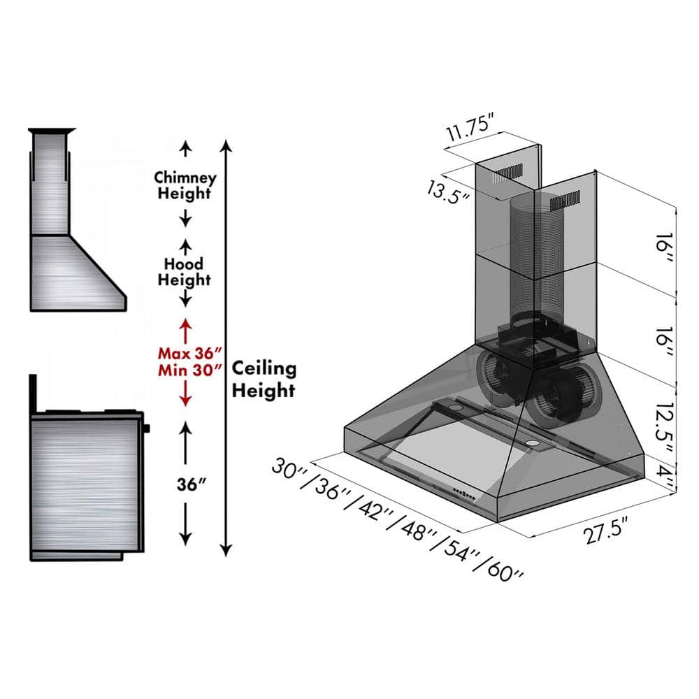 42-inch Stainless Steel Convertible Wall Mounted Range Hood