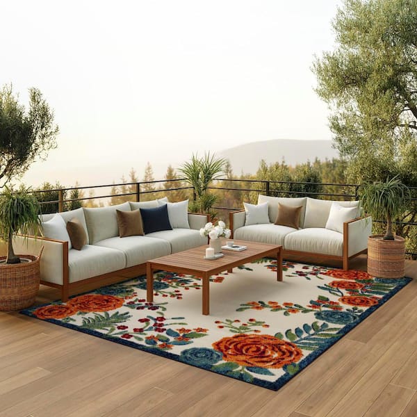 Aloha Ivory Multicolor 6 ft. x 9 ft. Floral Contemporary Indoor/Outdoor Area Rug