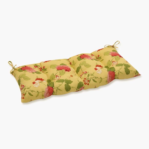 Pillow Perfect Floral Rectangular Outdoor Bench Cushion in Red