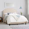 CorLiving Florence Cream Fabric King Bed Frame with Arched Headboard and Nailhead Trim Accents FLR-524-K