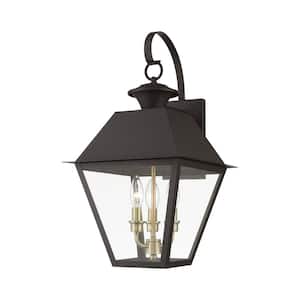 Wentworth Bronze Outdoor Hardwired Large 3-Light Wall Lantern Sconce with No Bulbs Included