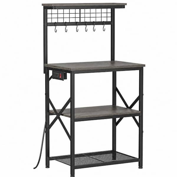 6-Hook Black Oak Multi-Purpose Kitchen Mug Hook Bakers Rack Storage Mug Tree for Microwave Coffee Bar Kitchen Utensil