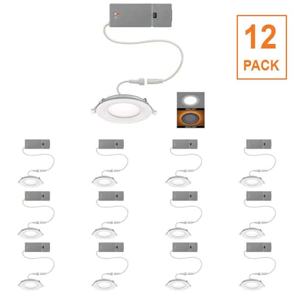 12-pack 4 in. Canless Adjustable CCT Integrated LED Recessed Light Trim Night Light 650lms New Construction Remodel