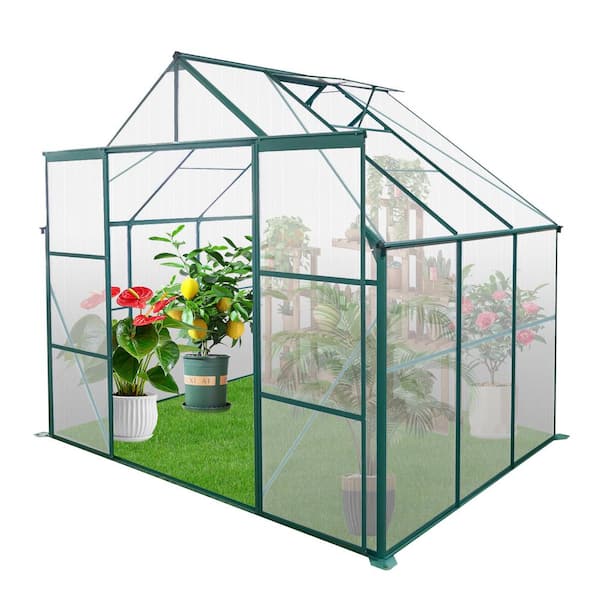 Unbranded 95 in. W x 74 in. D x 90 in. H Green Polycarbonate Walk-in Greenhouse Raised Base and Anchor Aluminum in All Season