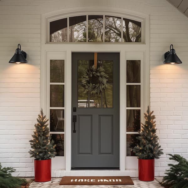 8-in 1-Light Dusk to Dawn Black Outdoor Wall Sconce Barn Light Set of 2