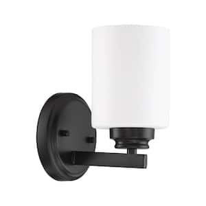 Bolden 5 in. 1-Light Flat Black Finish Wall Sconce with Frost White Glass