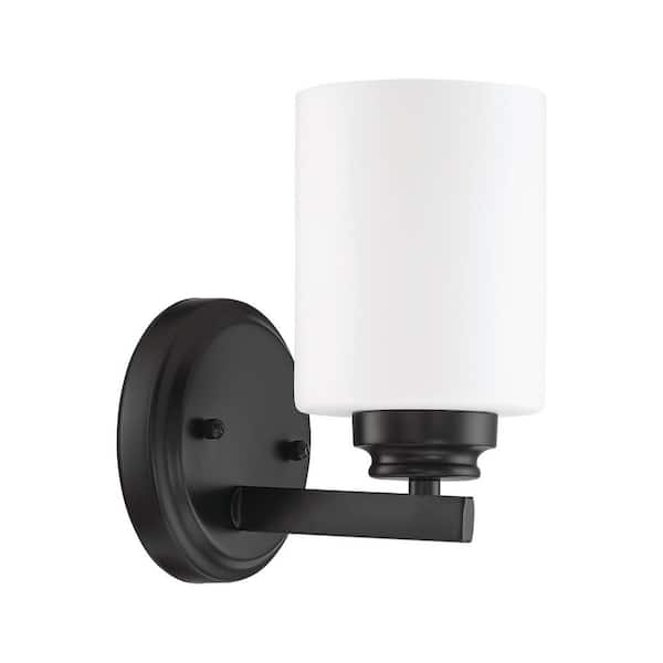 CRAFTMADE Bolden 5 in. 1-Light Flat Black Finish Wall Sconce with Frost White Glass