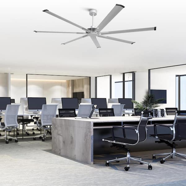 7 ft. Indoor/Outdoor Industrial Nickel 7-Blade Downrod Mount Ceiling Fan with Remote Control and Reversible DC Motor