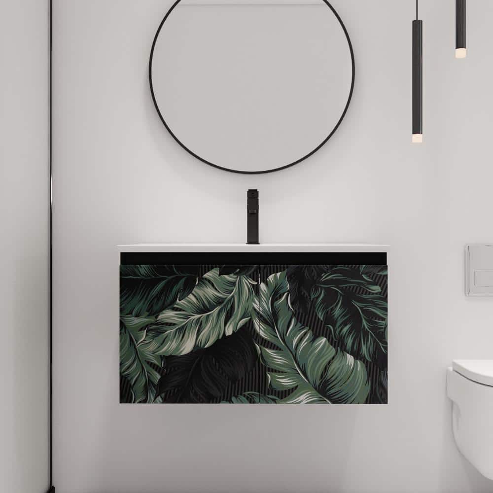 30 in. W x 18.3 in. D x 17.3 in. H Wall Mounted Bath Vanity in Black with W