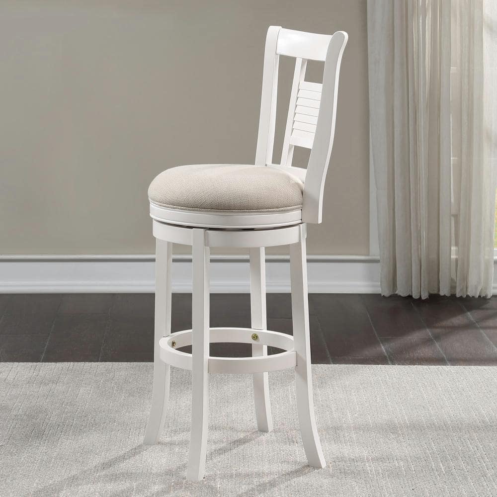 Grove White Solid Wood Swivel Bar Stool with Ivory Cushion