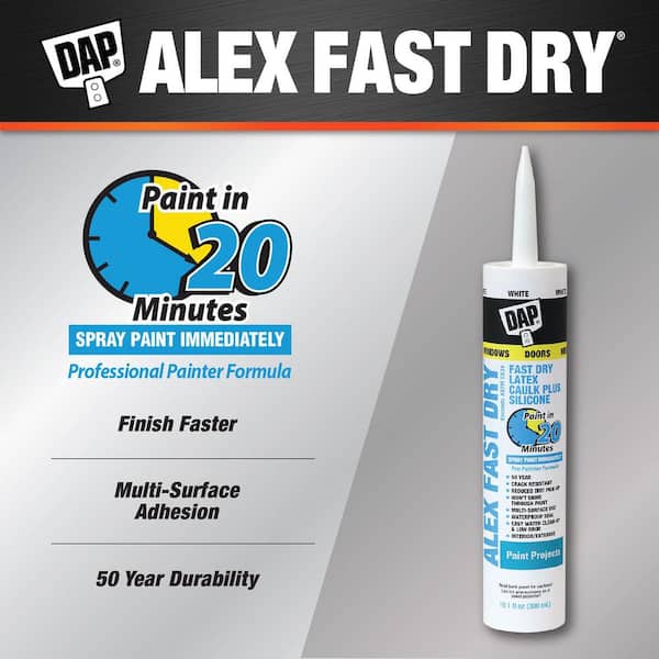 DAP Alex Fast Dry 10.1 oz. White Acrylic Latex Plus Silicone Caulk 18425 -  The Home Depot