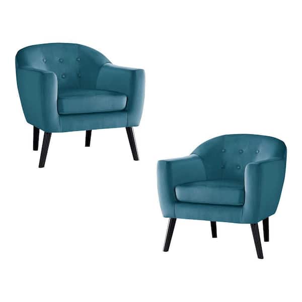 EVERGLADE HOME Waterlyn Blue Velvet Upholstery Tufted Back Accent Chair (Set of 2)