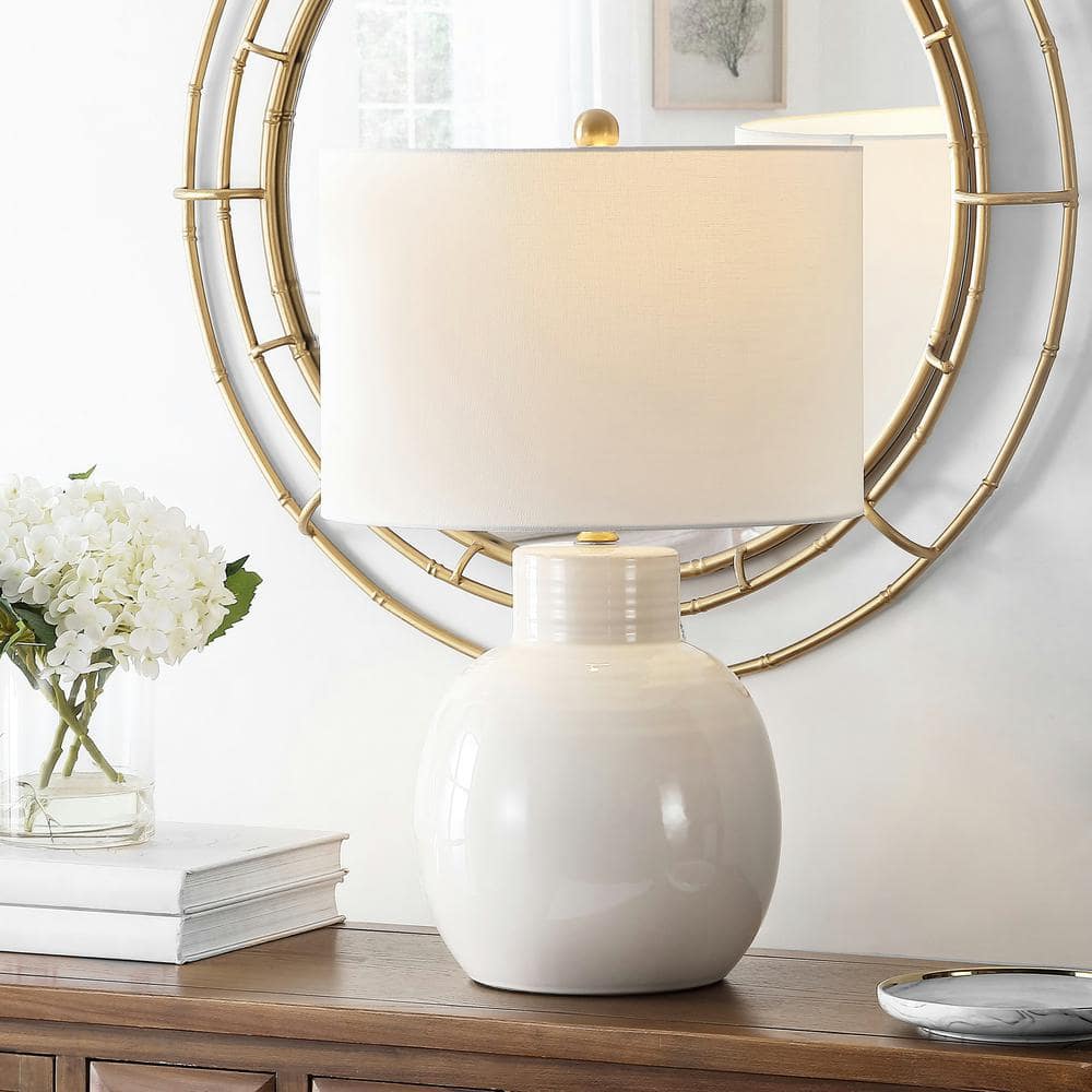 Syra 24" Ivory Ceramic Table Lamp with White Drum Shade