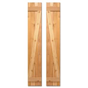 12 in. x 52 in. Cedar Board and Batten Baton Z Shutters Pair in Natural Cedar