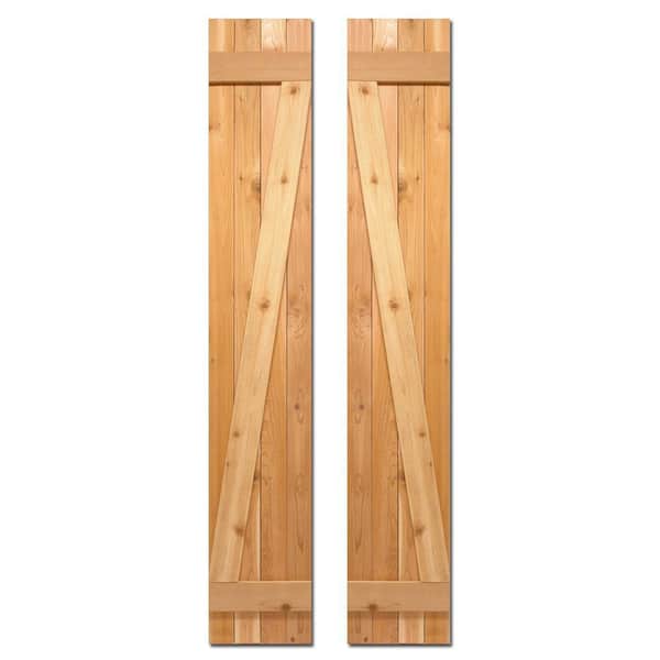 Design Craft MIllworks 12 in. x 52 in. Cedar Board and Batten Baton Z Shutters Pair in Natural Cedar