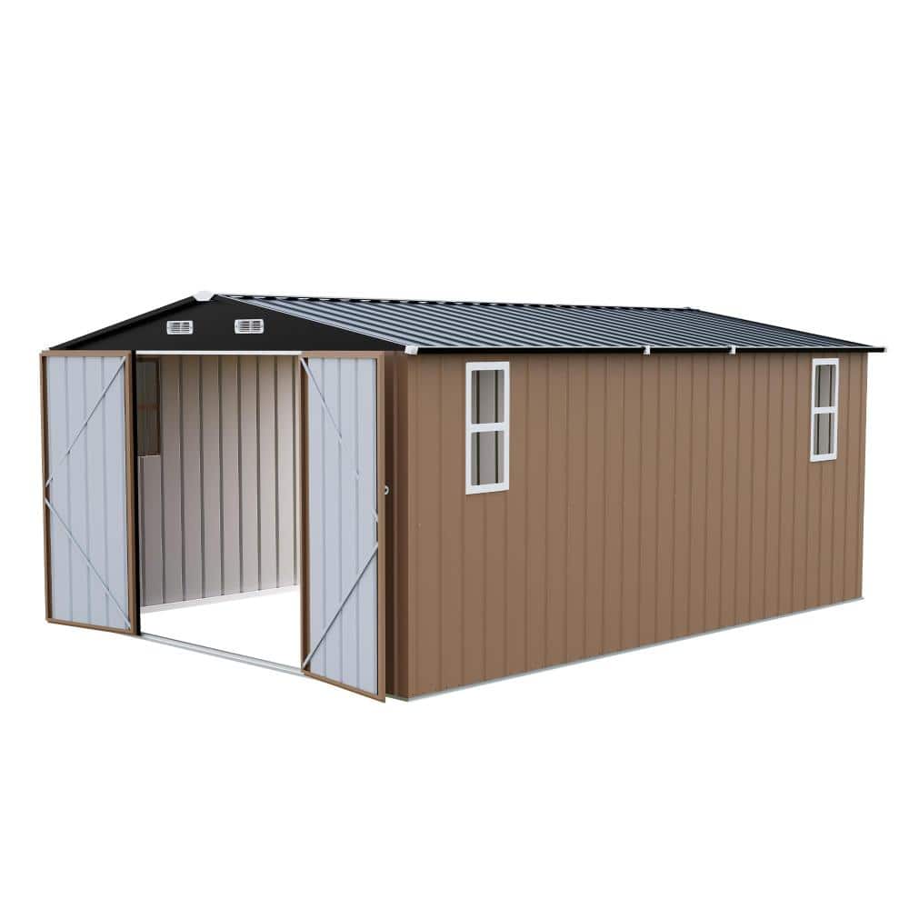 Lockable Blinds Yardgrace 10 x 14 FT Outdoor Storage Shed Galvanized Steel Windows ...