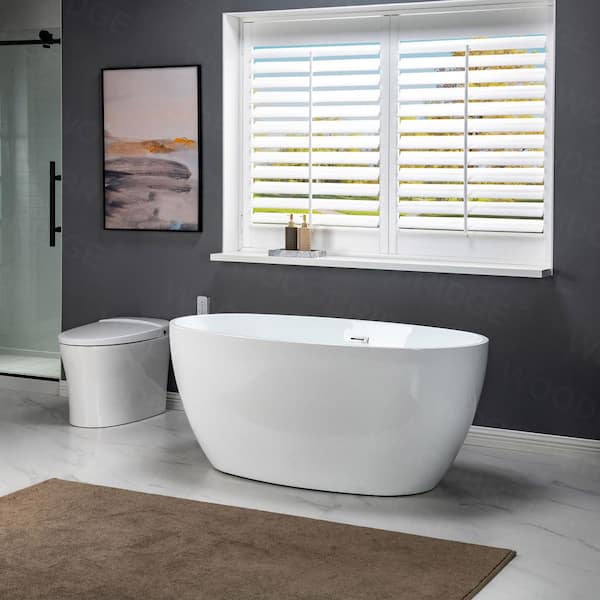 Tarbes 55 in. Acrylic FlatBottom Double Ended Bathtub with Polished Chrome Overflow and Drain Included in White