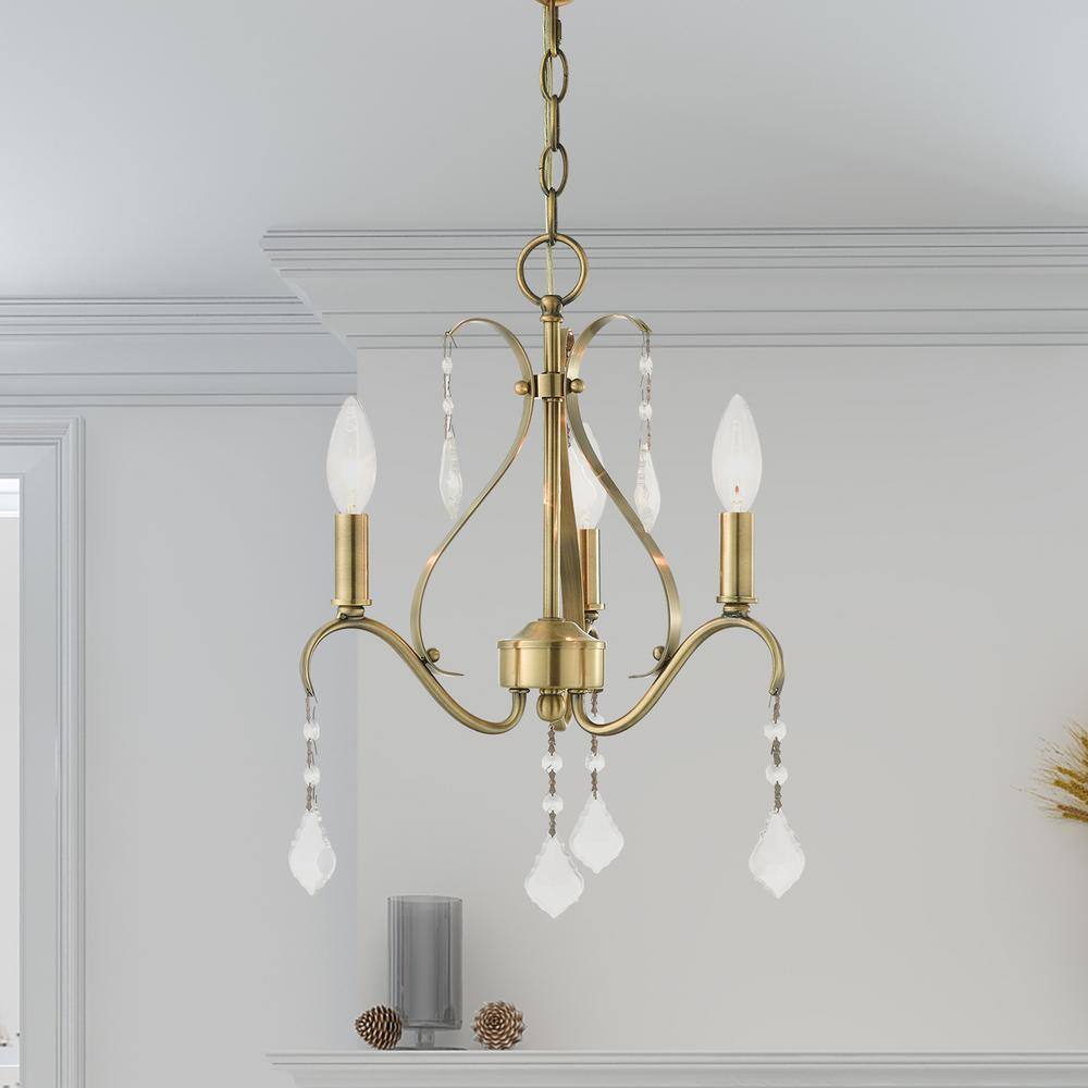 Antique Brass Mini Chandelier with Clear Crystals