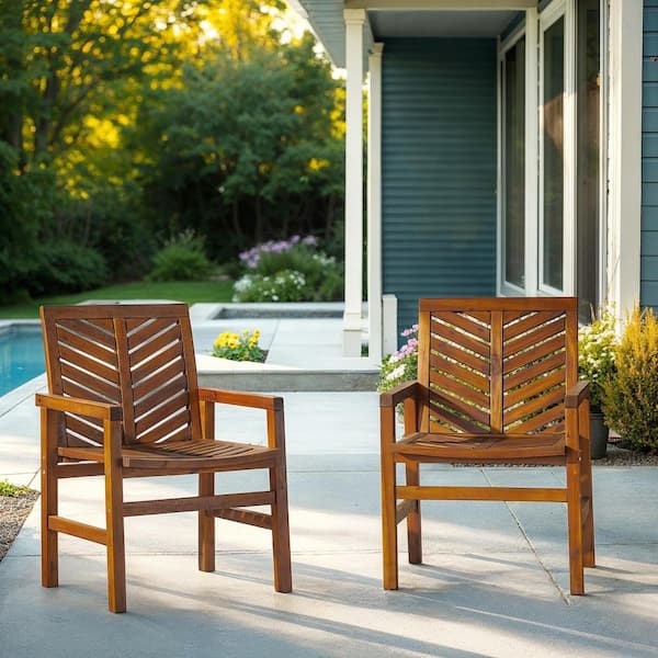 Walker Edison Furniture Company Dark Brown Acacia Wood Outdoor Patio Lounge Chair (2-Pack)