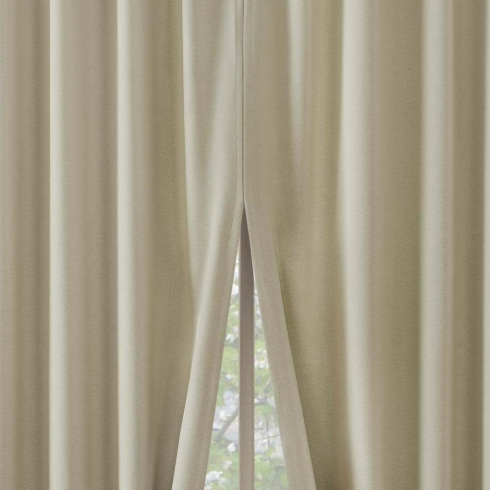 Cream Polyester 52" x 63" Blackout Back Tab Curtain Panel Pair