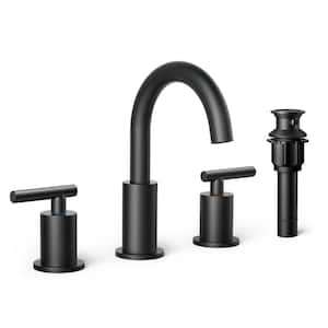 2-Handle Bathroom Faucet 3 Hole Widespread Bathroom Sink Faucet with Metal Drain and Supply Hose Black
