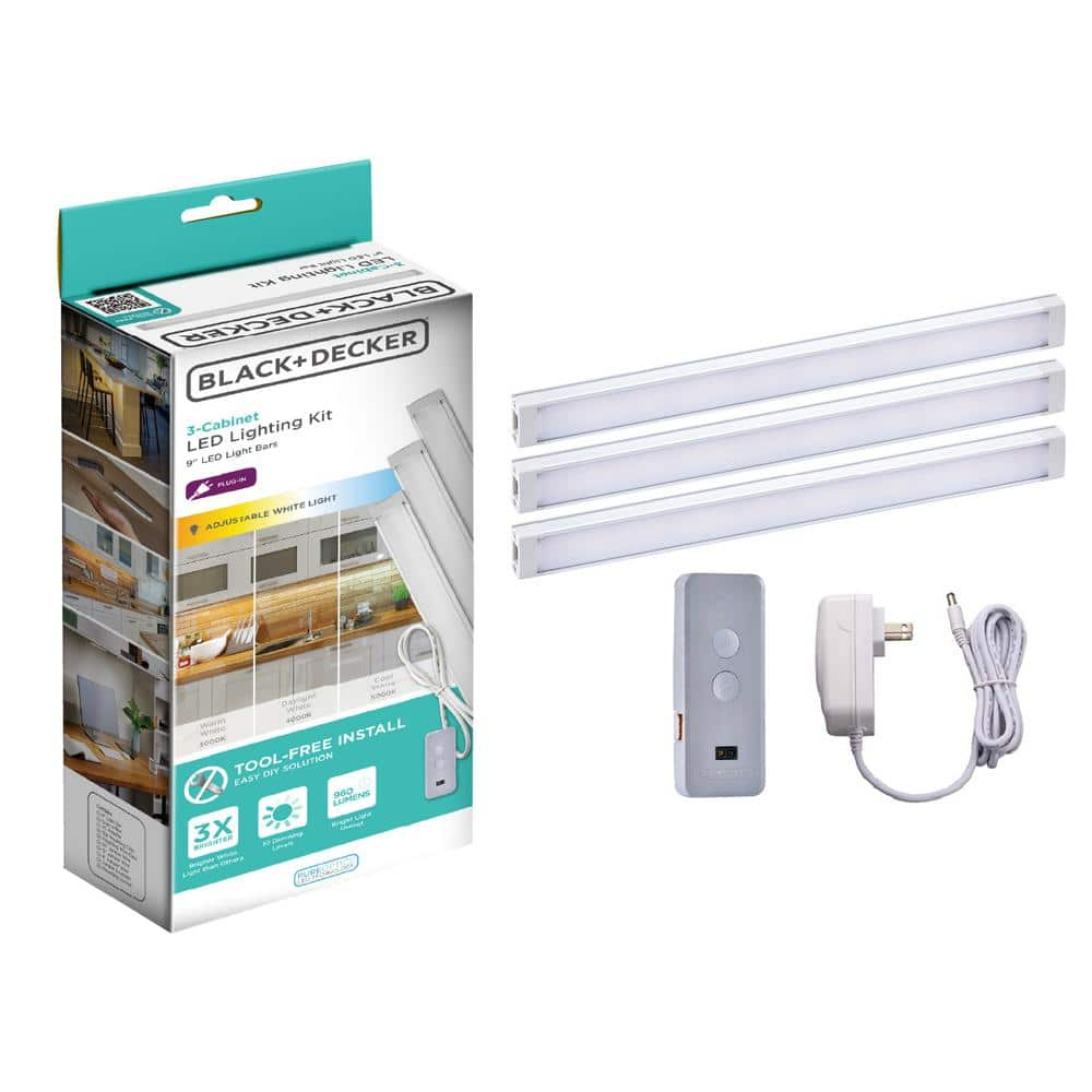 BLACK popular & DECKER Smart Under Cabinet Lighting Kit, Adjustable LEDs (3) 9