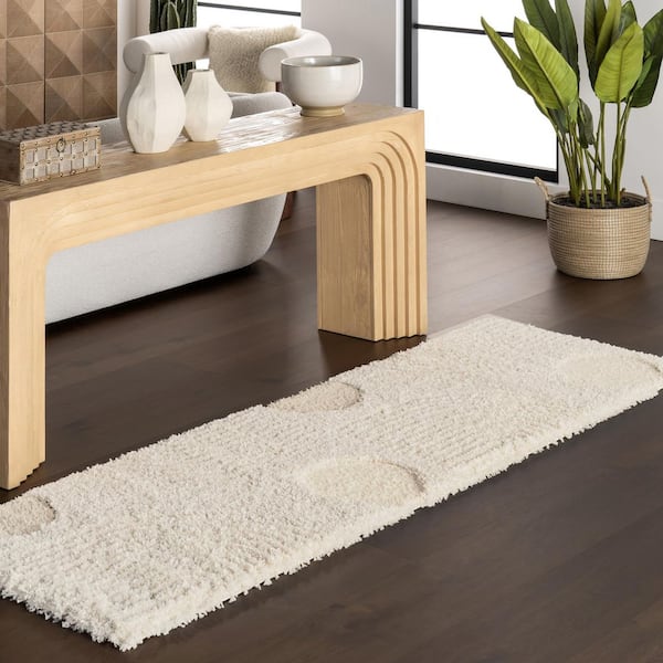 Gloria Abstract Shag Area Rug Beige 2 ft. 6 in. x 10 ft. Runner Rug