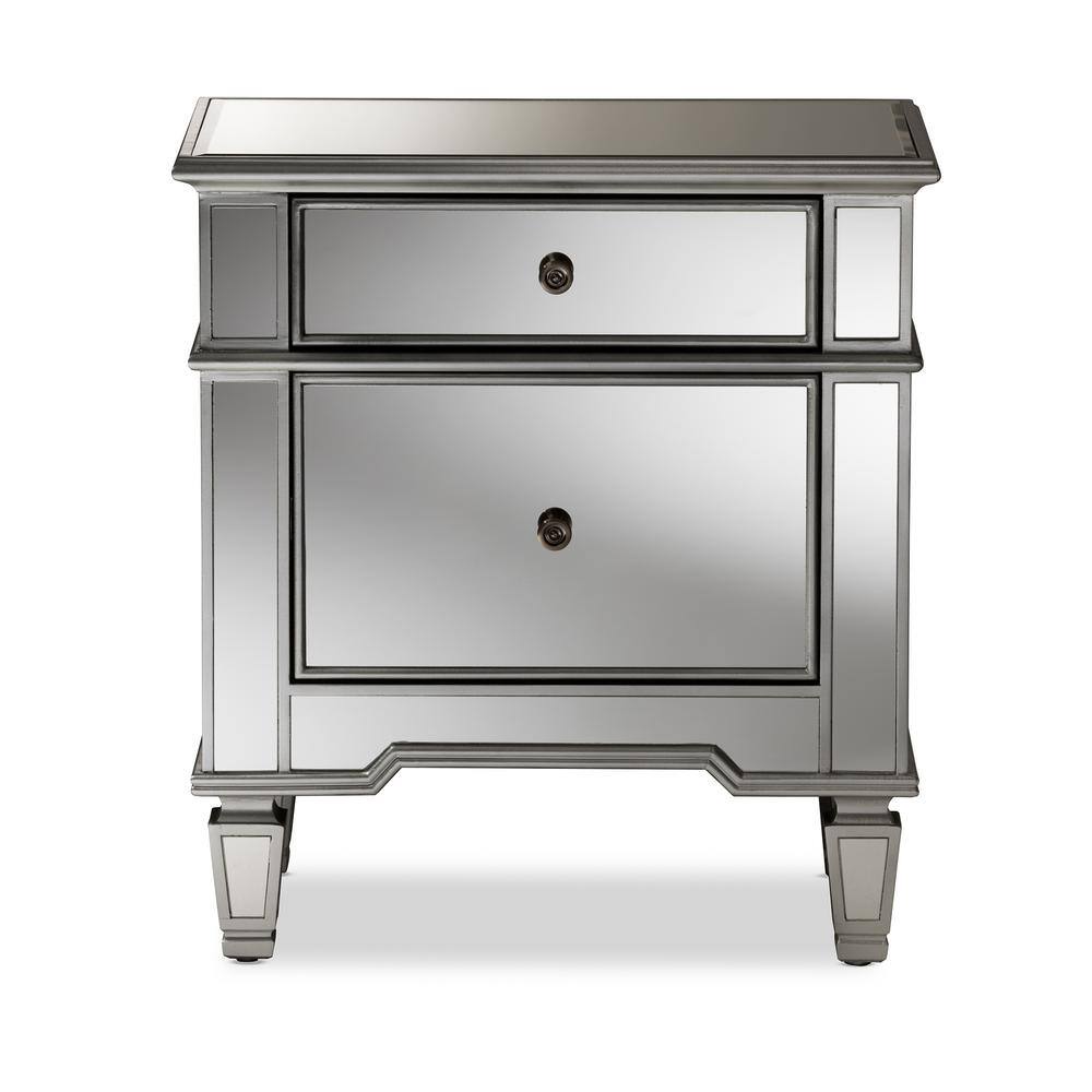 Sussie Hollywood Glam Mirrored 2-Drawer Nightstand with Bronze Hardware