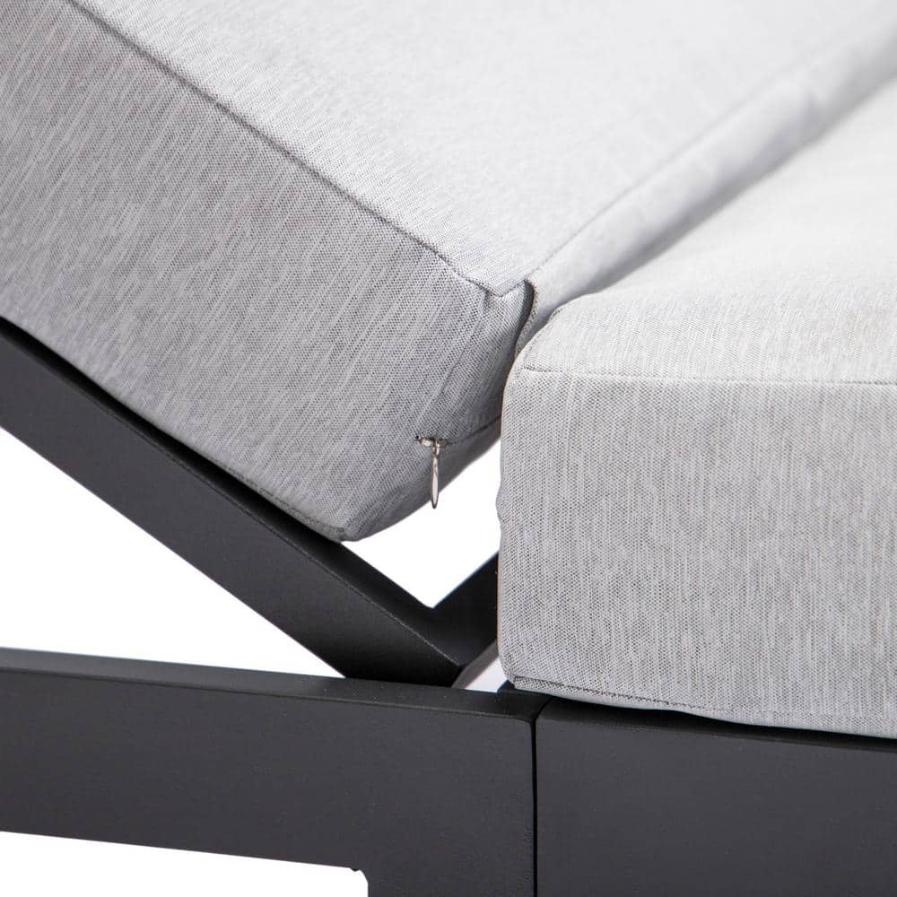Chelsea Modern Black Aluminum Outdoor Chaise Lounge Chair with Light Grey Cushions and Side Table