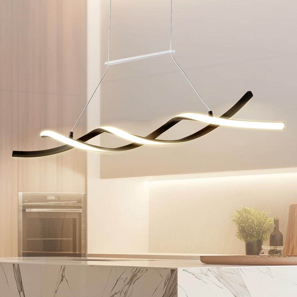 Modern Black and Crystal LED Pendant Light with Adjustable Ropes