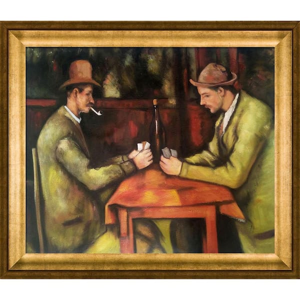 LA PASTICHE Card Players with Pipes by Paul Cezanne Athenian Gold Framed People Oil Painting Art Print 25 in. x 29 in.