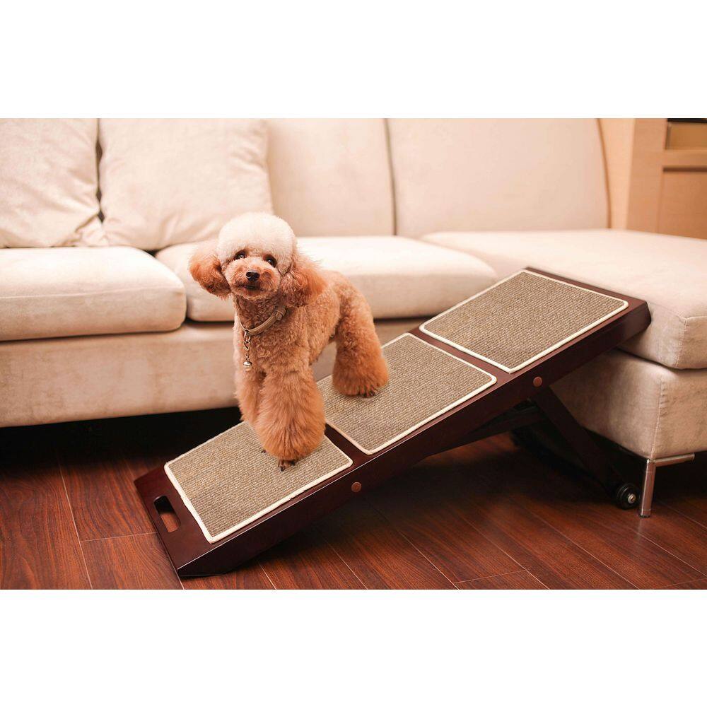 Espresso Adjustable Wooden Collapsible Pet Ramp with Rubber Soles