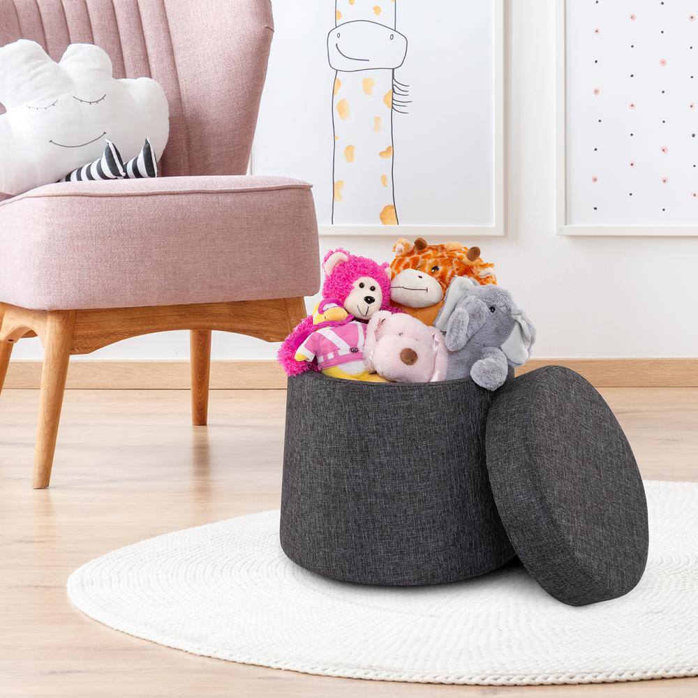 Modern Gray 18'' Wobble Storage Ottoman with Midnight Blue Cushion