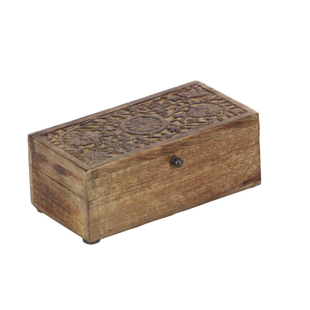 Rustic Mango Wood Floral Carved Lidded Box Set