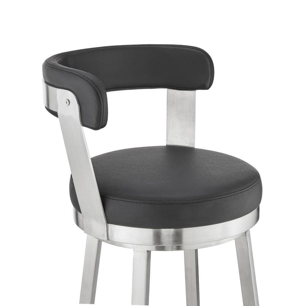 Contemporary 30" Black Faux Leather Swivel Bar Stool with Metal Base