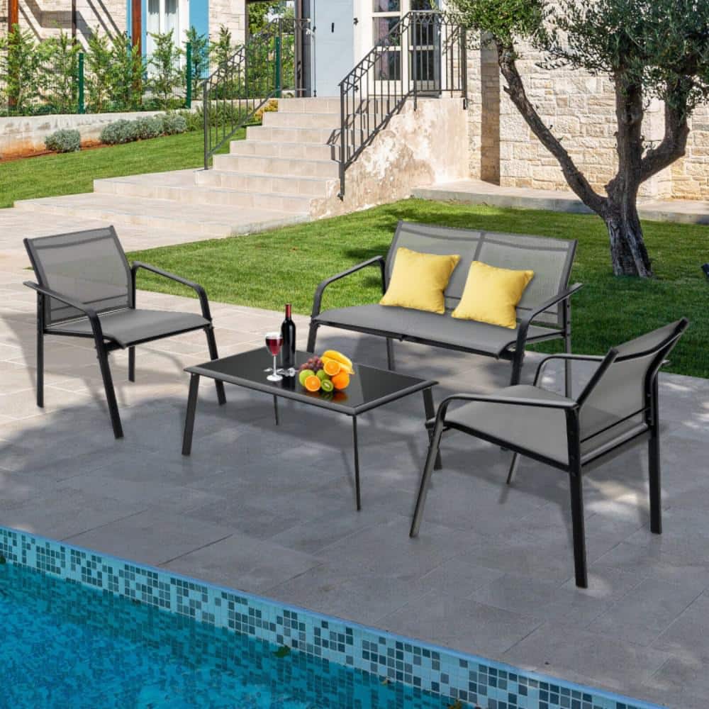 Gray 4-Piece Metal Patio Conversation Seating Set price history on PriceWatchPro