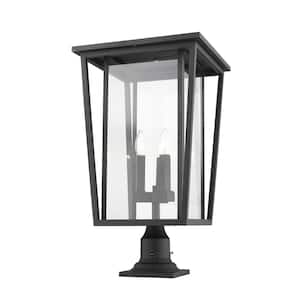 Seoul 25.75 in. 3-Light Black Aluminum Hardwired Outdoor Weather Resistant Pier Mount Light with No Bulb Included