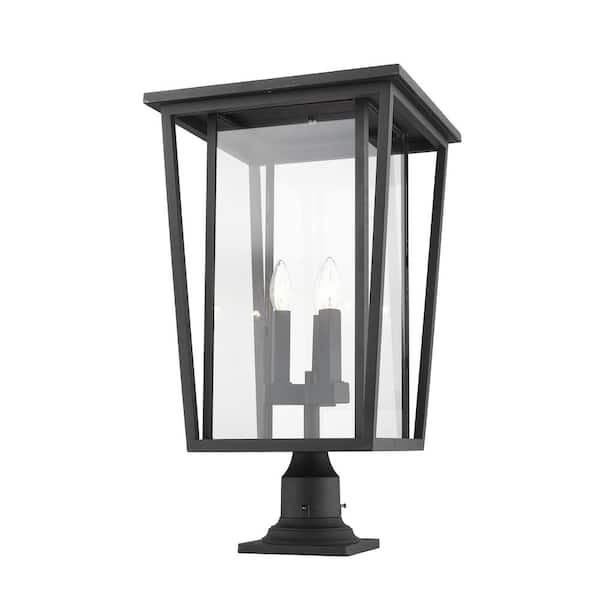 Unbranded Seoul 25.75 in. 3-Light Black Aluminum Hardwired Outdoor Weather Resistant Pier Mount Light with No Bulb Included