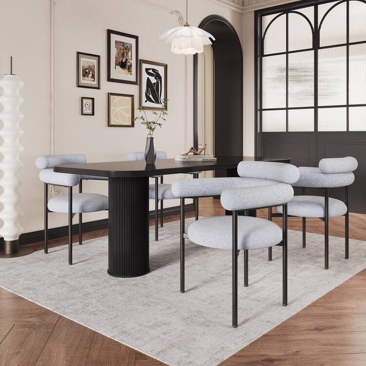 CHRISTOPHER KNIGHT HOME Grey Boucle Upholstered Armchair Dining Chairs, (Set of 4)