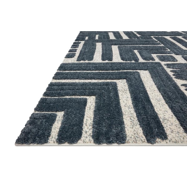 Hagen Blue/White 6 ft. 7 in. x 9 ft. 2 in. Contemporary 100% Polypropylene Pile Area Rug