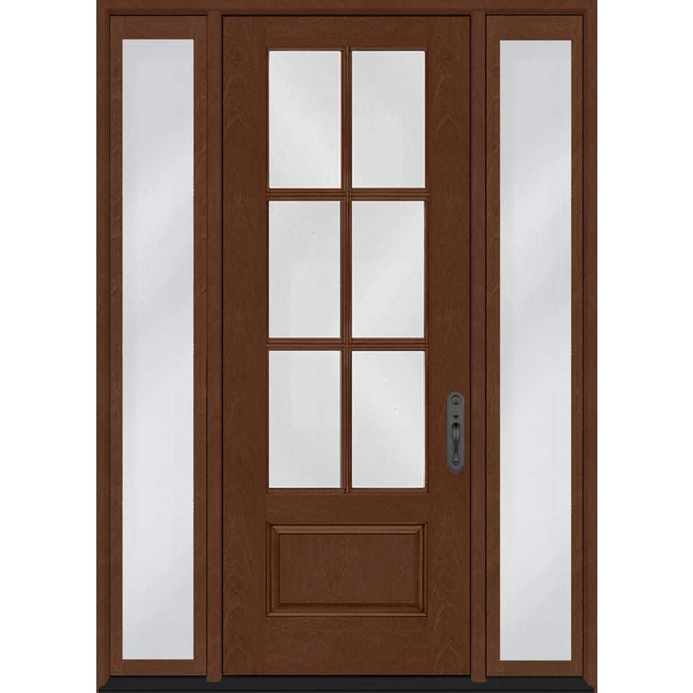 Regency 68 in. x 96 in. 3/4-6 Lite Clear Glass LHIS Chestnut Fiberglass Prehung Front Door w/Dbl 14 in. SL w/BLK Lockset price history on PriceWatchPro