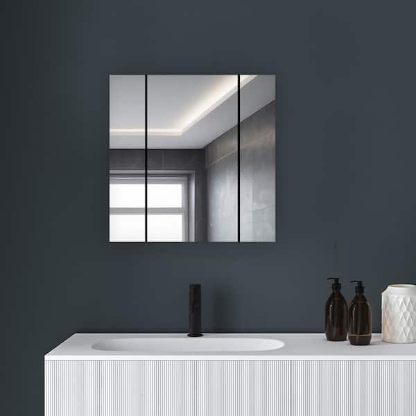 Royale 40 in W x 30 in. H Rectangular Tri-View Medicine Cabinet with Mirror Defogger and 3X Removeable Magnifying Mirror