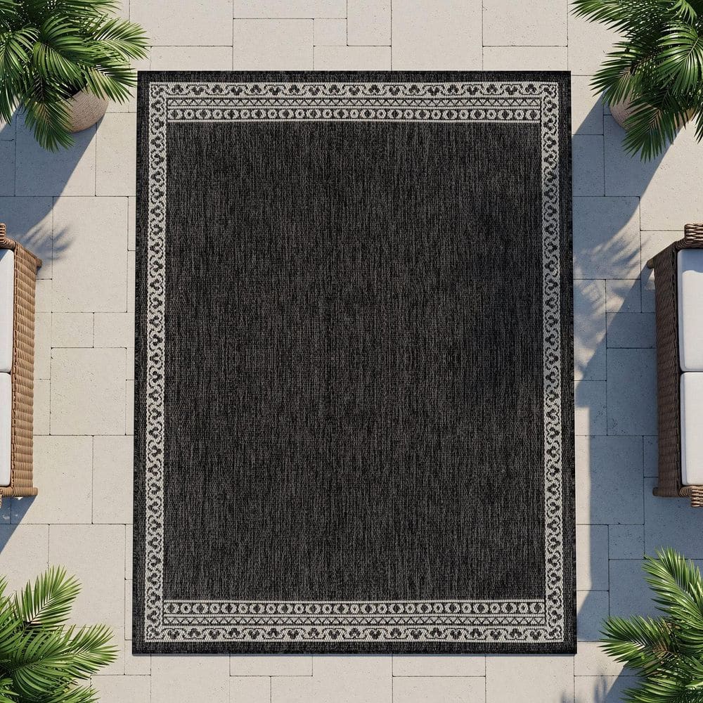 Frame Dark Gray 8 ft. x 10 ft. Geometric Bordered Washable Indoor Outdoor Area Rug price history on PriceWatchPro