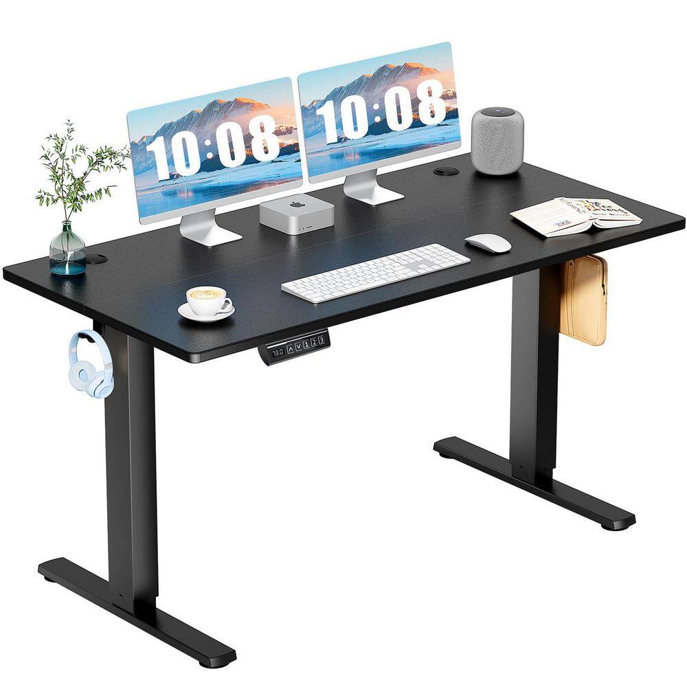 55 x 24 in. Electric Black Adjustable Height Rising Standing Desk with Splice Board, 2 Hook & Wire Hole